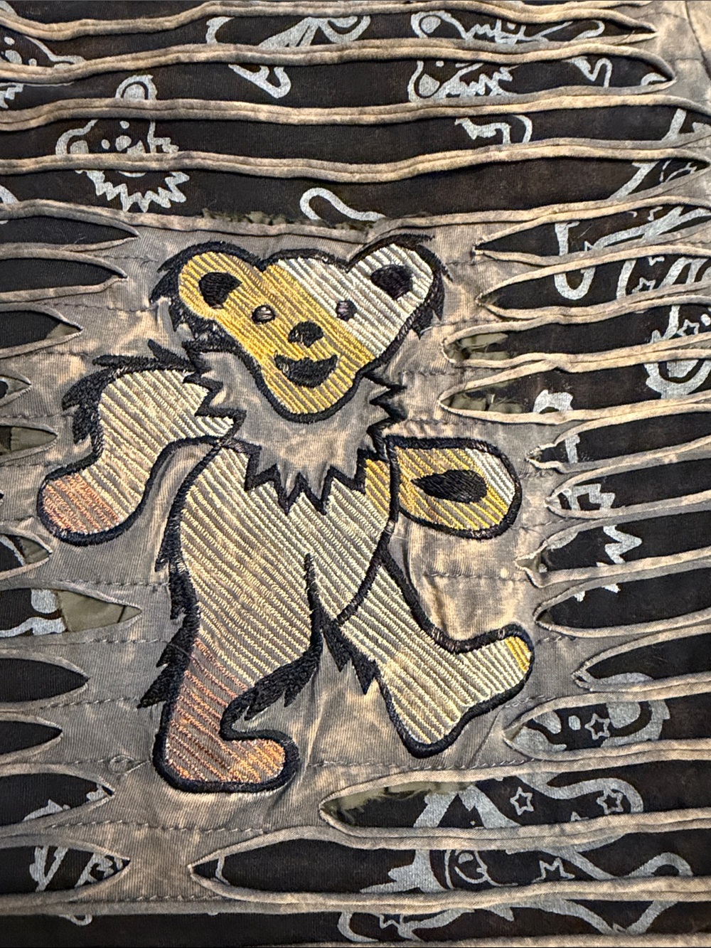 Grateful Dead Black and Gray Striped Mini Skirt Dancing Bears - Picture 2 of 6